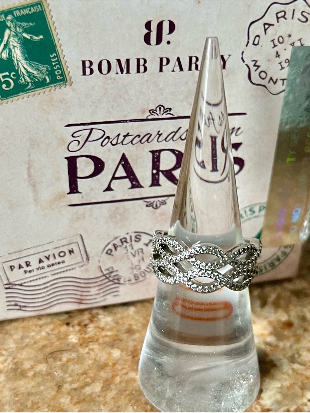 BP Postcards From Paris RBP2661 The Suzette Band White Topaz on Rhodium Ring HTF